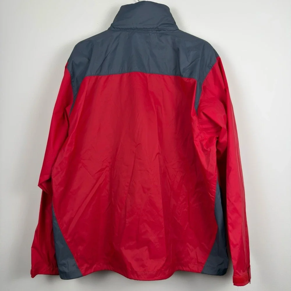 Columbia Windbreaker Jacket Size Men's XL Red Gray Hood Packable Full Zip Up